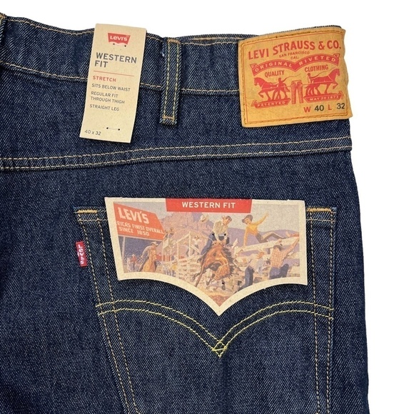 NWT Levi's Mens Western Fit Heavyweight Stretch Denim Jeans Dark Rinse 40x32 - Picture 9 of 14